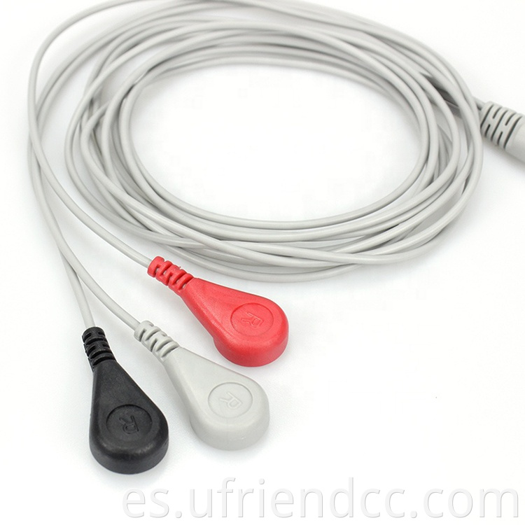 China Factory TENS Custom Snap Electrodo Electro Medical Botón de botón Snap Cape 10 6 3 cable de ECG de plomo para dispositivos EMS